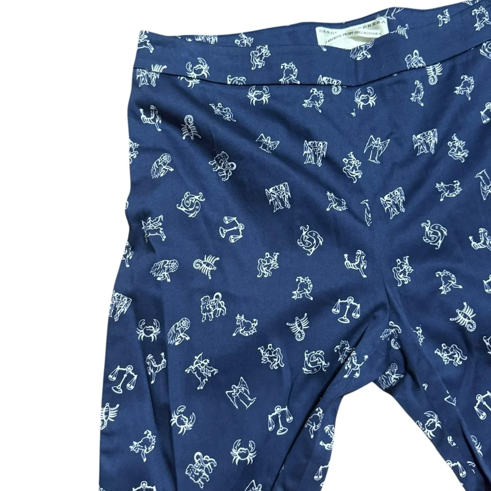 Carolina Herrera Pants Zodiac Print Dark Blue Archive Print Collection B131 Sz 8